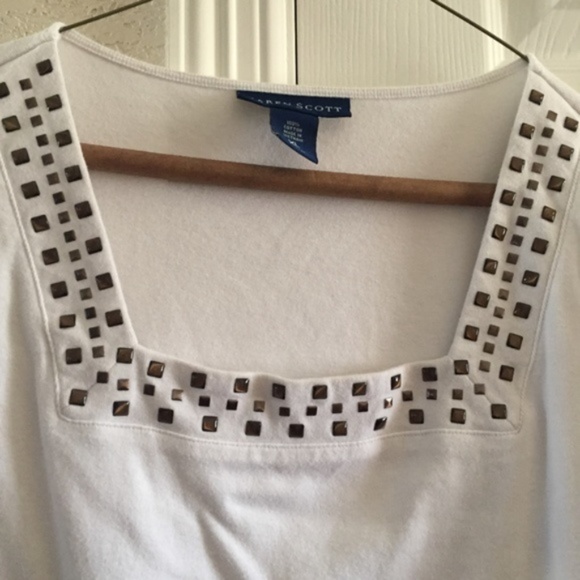 Karen Scott Embellished Square-Neck Top XL - Picture 3 of 4